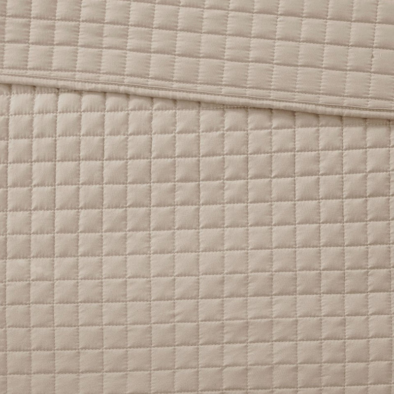 Literie de courtepointe réversible kaki grand 3 pièces - trait, élément à carreaux carrés, rembourrage en tissu lavable à la machine, qualité, tissu