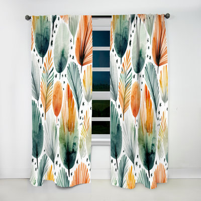 Haracha Teal Orange Scandinavia Floral Elegance - Traditional Curtain - Velvet Room Darkening - 1 Panel