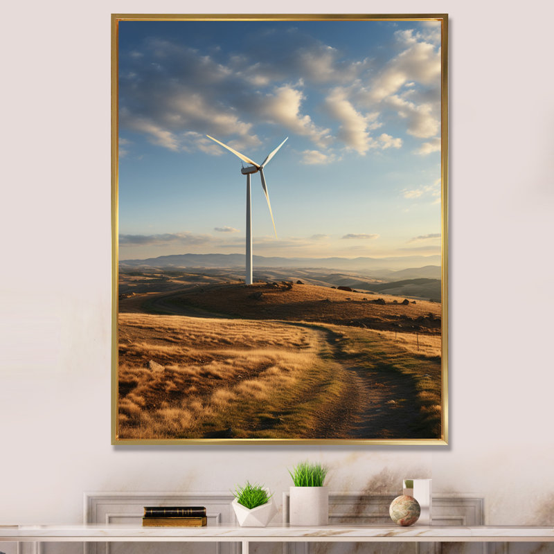 Wind Turbines Minimalist Motion I sur impression sur toile, Cadre flottant doré, H 32 po x l 16 po x P 1 po