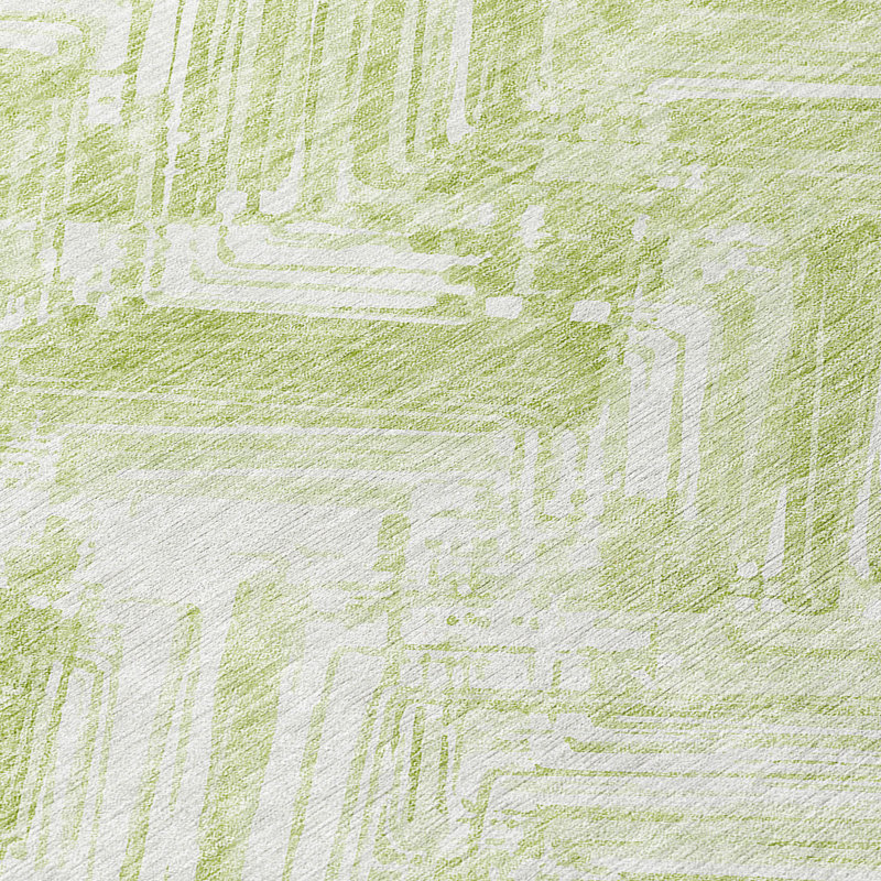 Tapis intérieur / extérieur en polyester abstrait tissé à la machine en vert, Rectangle 10 pi x 14 pi