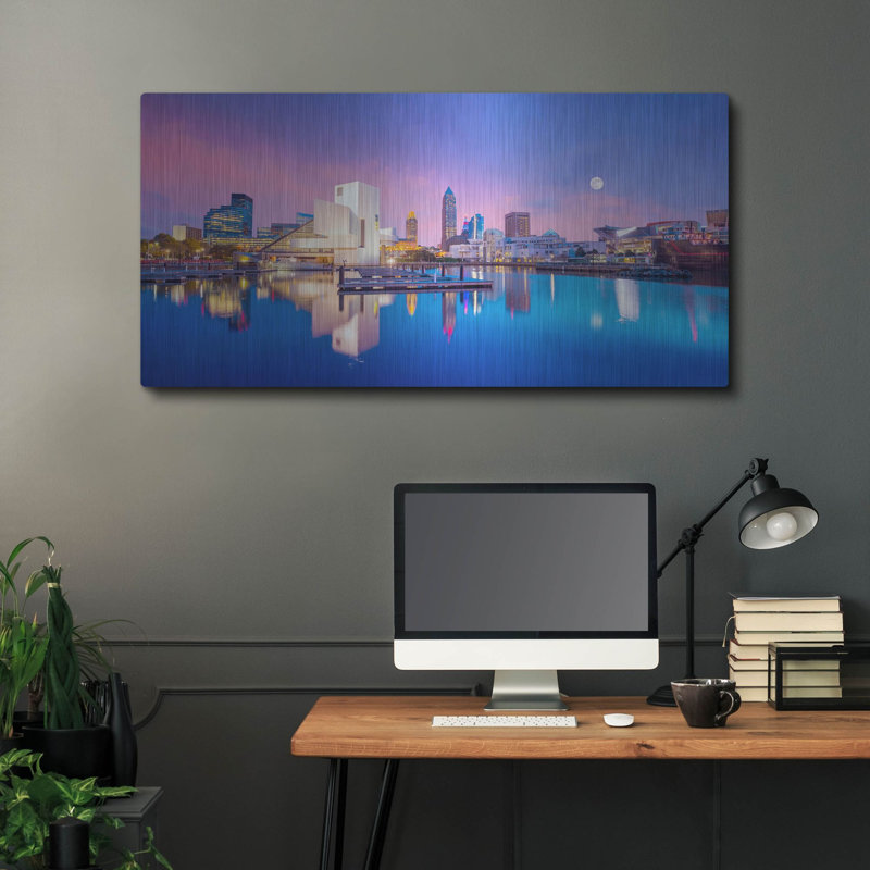 «Cleveland Skyline» par Luxe Portfolio, art mural en métal, H 24 po x l 48 po