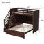 Lit superposé simple au-dessus d'un lit double avec escalier de rangement, garde-robe, USB et Ligh, espresso-631858781