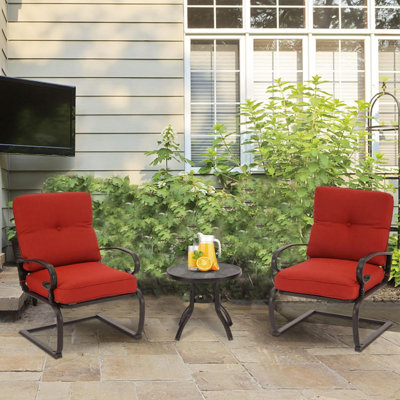 Outdoor Furniture 3Pcs Patio Bistro Set, Springs Motion Chairs And Bistro Round Table Set, Metal Small Patio Conversation Set With Cushions