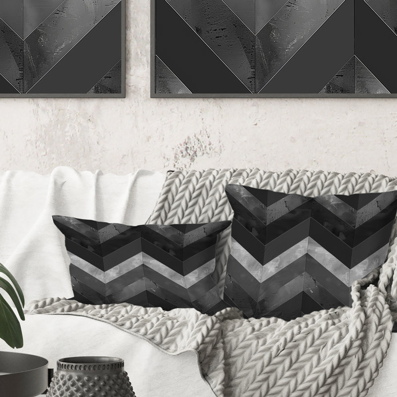 Dark Gray Chevron - Modern Throw Pillow, 16"H x 16"W