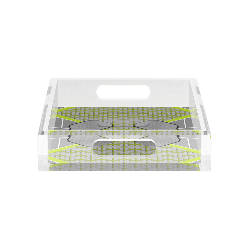 Abstract Decorative Tray, 2" H x 12.5" W x 7.75" D, Silver/Lime