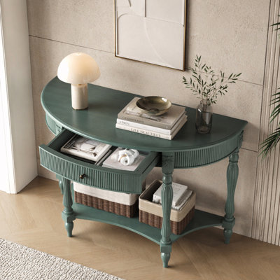 Console demi-lune avec tiroir et tablette