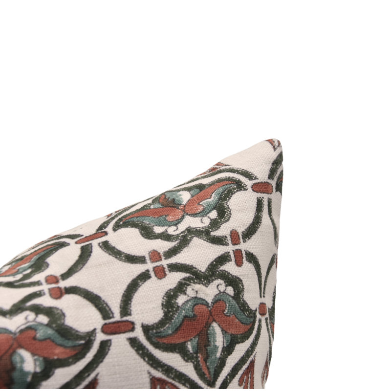 Housses de coussin en lin blanc cassé imprimé Fab Fabine, fait à la main (Hridyavan, rouille), H 16 po x l 16 po