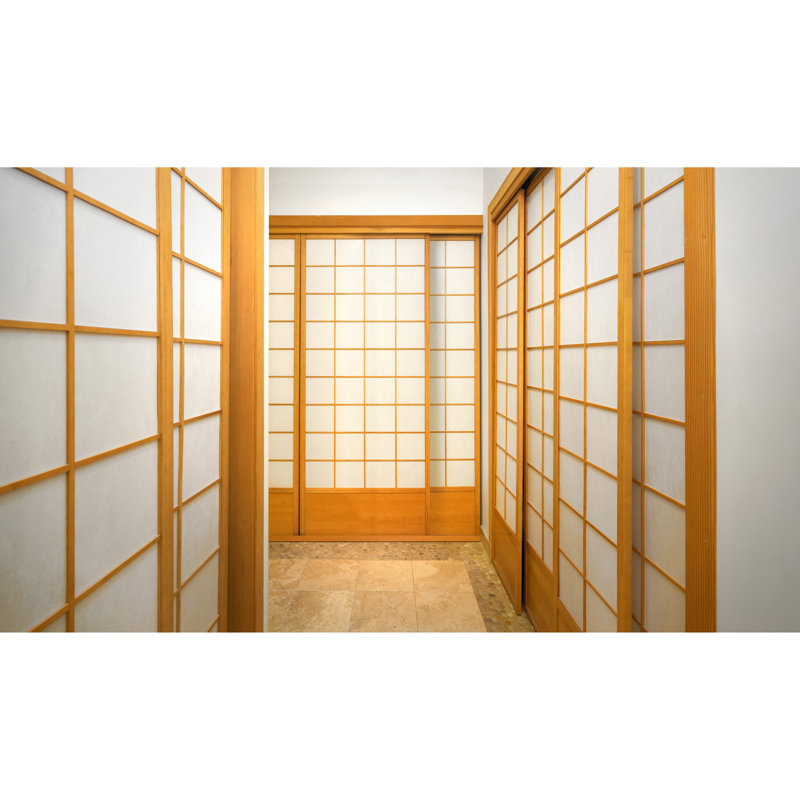 83" x 73.5" Single Sided Sliding Door Shoji Room Divider, Natural