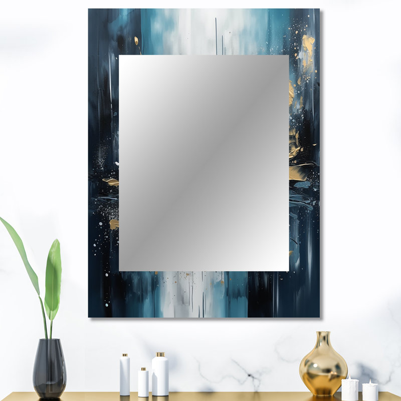Or et bleu Urban Elegance III - City Art Deco, miroir mural décoratif, 40 po x 30 po