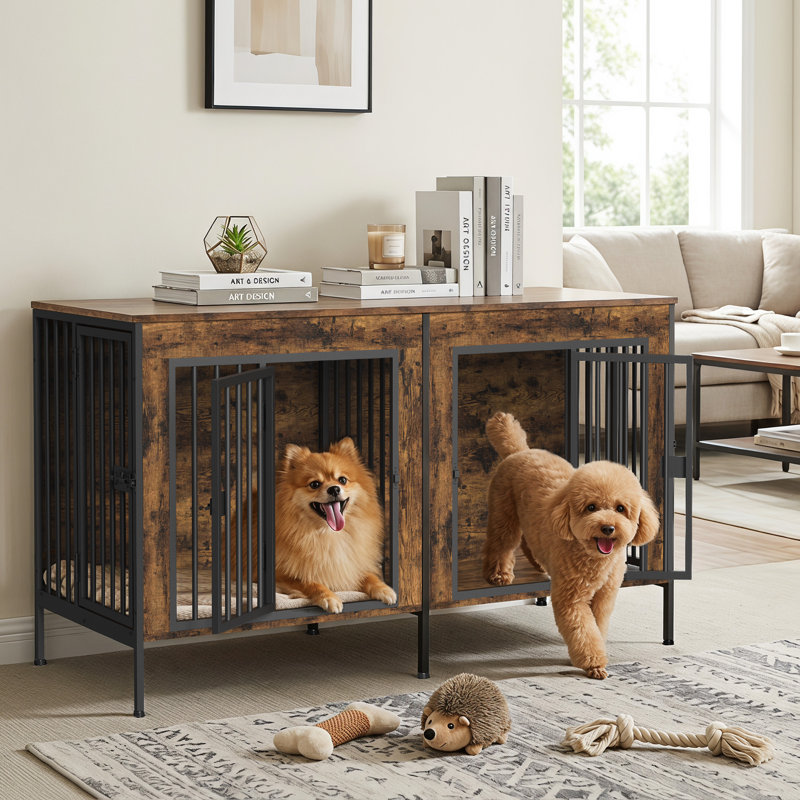 Cage pour animaux de grande taille avec séparateur, H 26,18 po x l 55,12 po x P 20,47 po, Brun