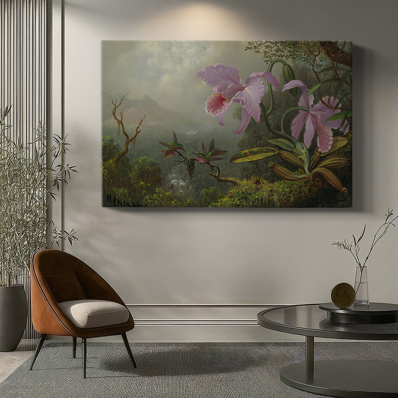 Cattleya Orchid and Three Brazilian Hummingbirds-Martin Johnson Heade-Gallery Wrapped Canvas-1871, 12 x 18