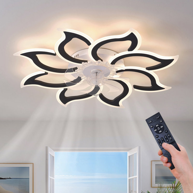37In Black Ceiling Fan With Lights, Remote Control 3 Color Temperatures,6 Gear Wind Speed Fan Light