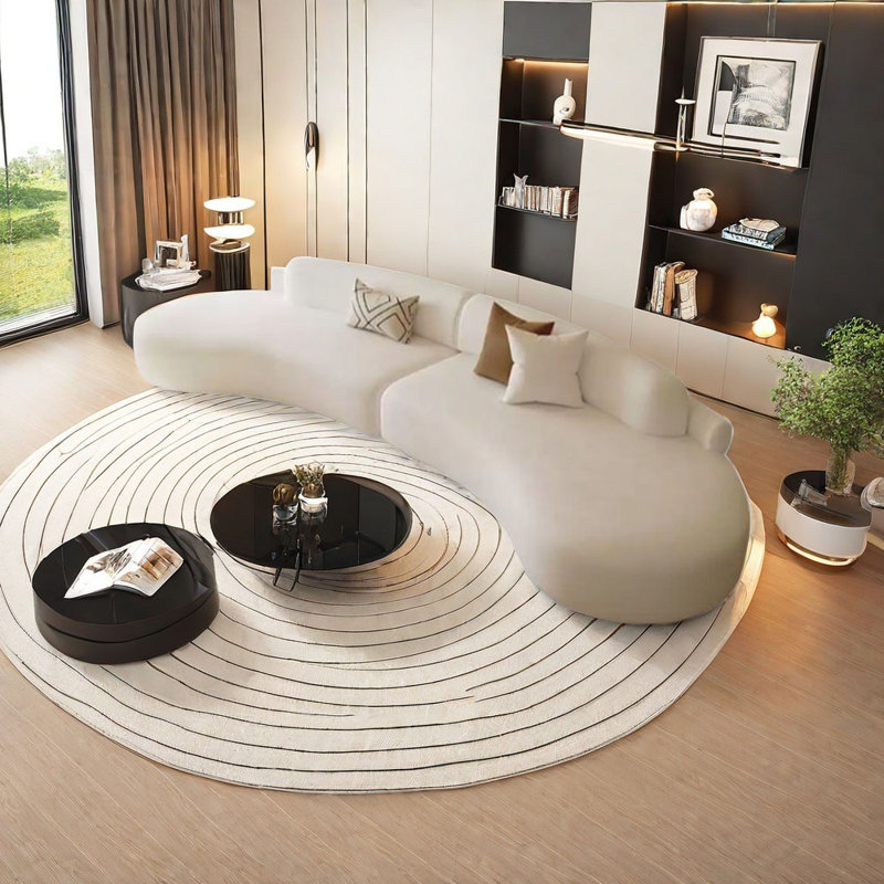 Canapé de style crème semi-circulaire à arc, H 27,56 po x l 149,61 po x P 35,43 po, 6