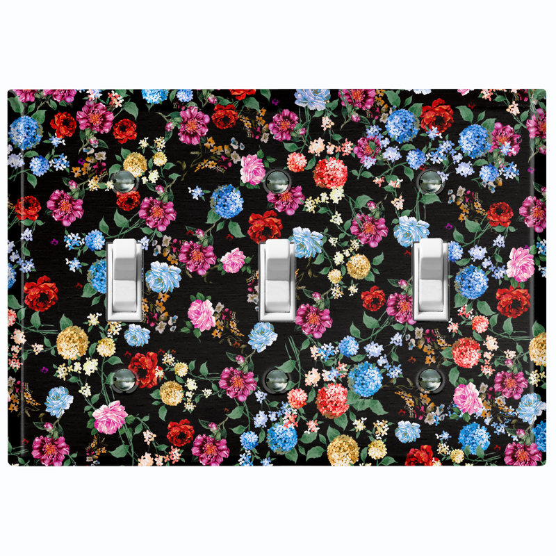 Plaque murale 3 prises colorées avec fleurs roses colorées