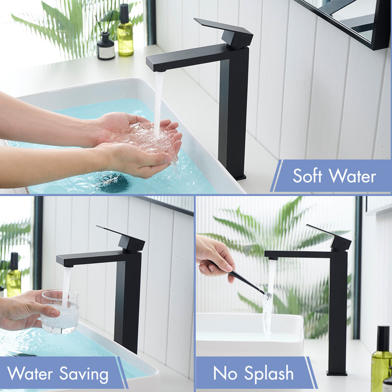 Modern Single Hole Waterfall Bathroom Faucet with Pop-Up Drain, Ideal for Home and Commercial Use., Black