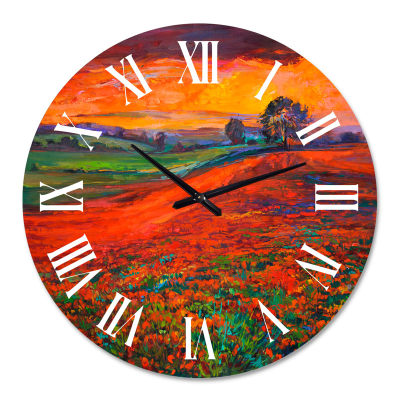 «Blossoming Poppy Fields pendant le coucher du soleil d'été», Grand