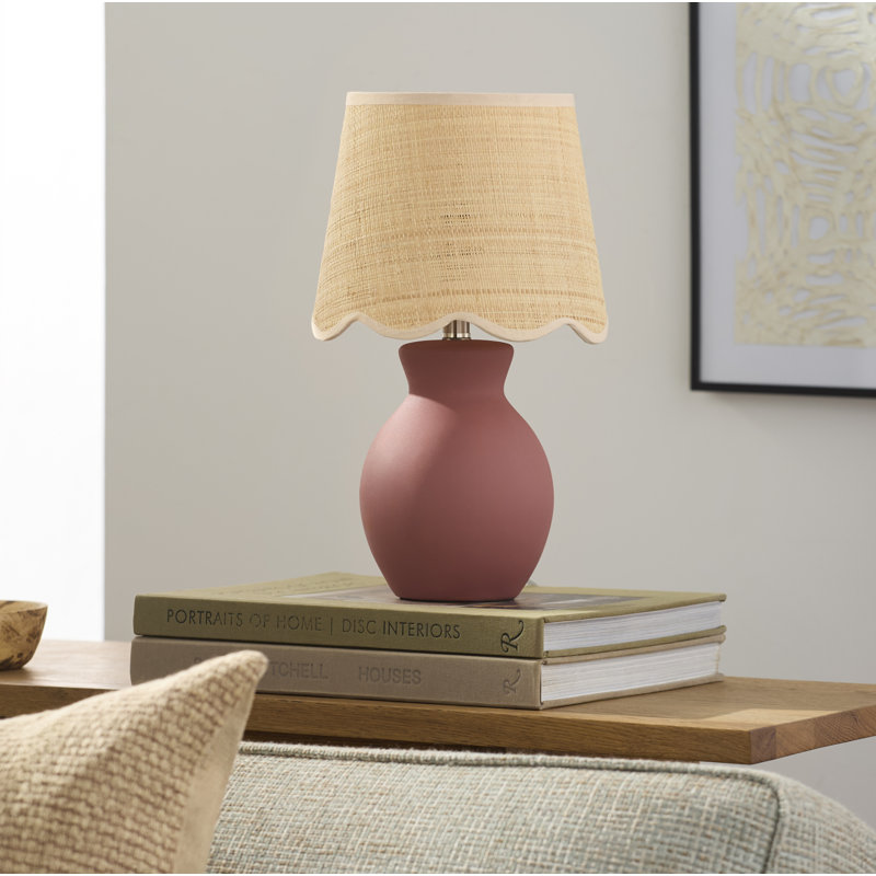 Lampe de table Momsen, Rouge, Naturel, H 15 po x l 8 po x P 8 po