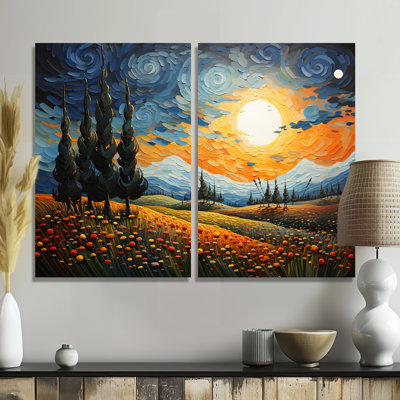 Vangogh, le cyprès se balançant IV - Vangogh, grandes impressions sur toile 2 panneaux