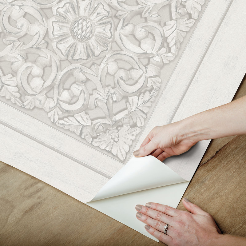 Carved Floral Peel and Stick Wallpaper, White