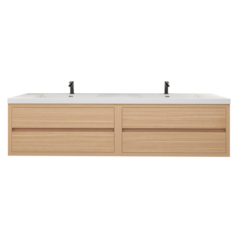 Deshler 83.5'' Double Bathroom Vanity with Acrylic Top, Yellow Wood