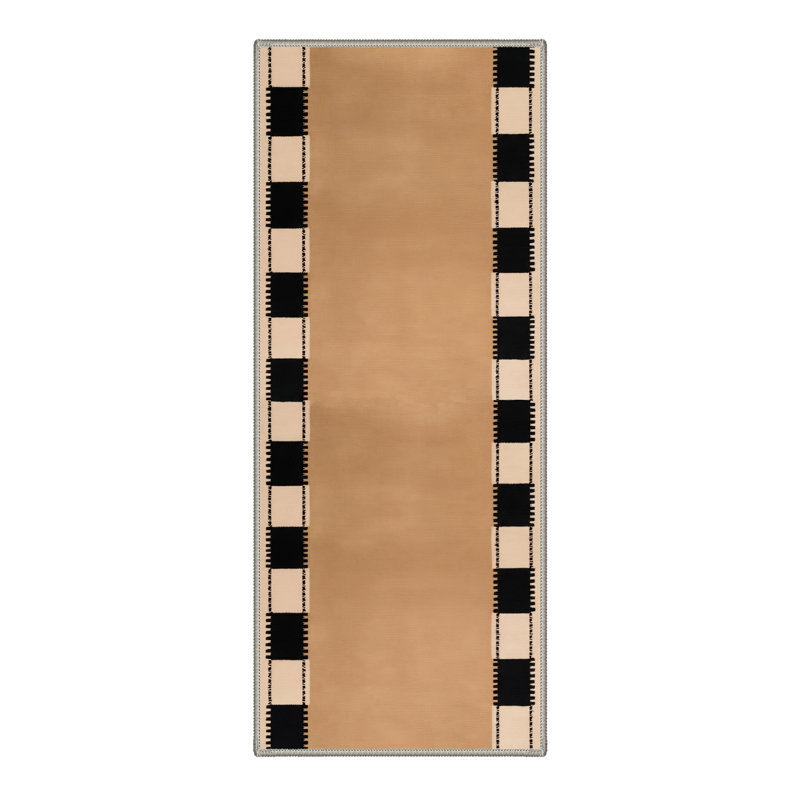 Layton Checked Border Modern Machine Washable Brown / Beige / Black Indoor Area Rug with Non-Slip Backing, Rectangle 9' x 12'