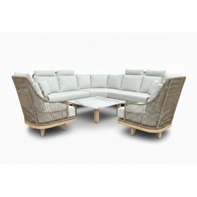 Ensemble modulaire d'extérieur, chaise pivotante et table basse en pierre frittée 6 pièces Posey