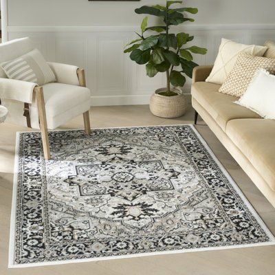 Tapis gris anthracite rétro ivoire 4 pi x 6 pi Lafever