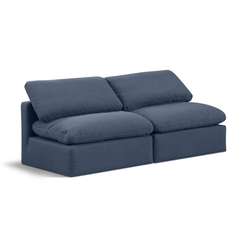 Causeuse rembourrée 70 po Itala, Tissu texturé en lin bleu marine