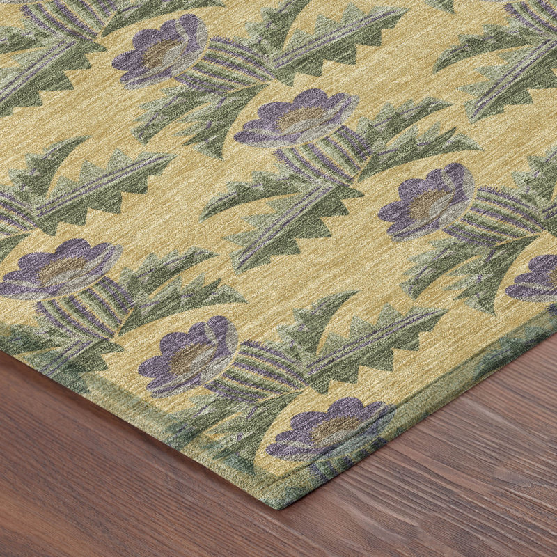 Machine Washable Indoor/Outdoor Chantille ACN2684 Floral Rug, Gold, 10' x 14'