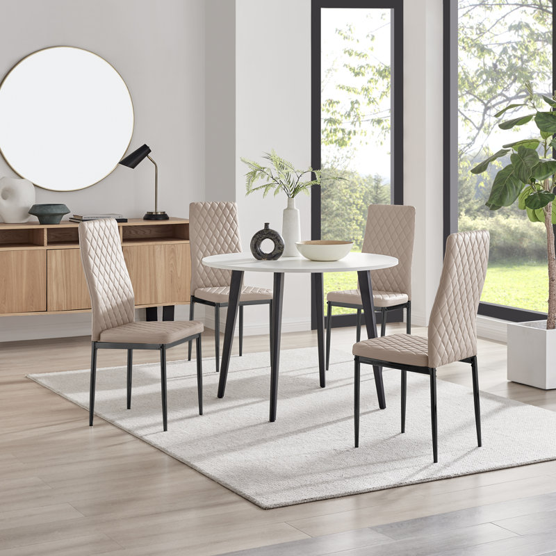 Betsab 4 - Person Dining Set, White/Black, Cappuccino