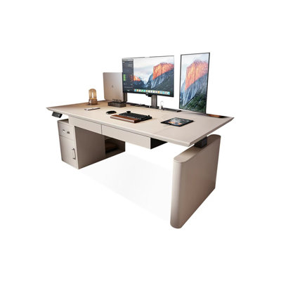 Beige Rectangular Manufactured Wood+Barenia with 3 drawers desk