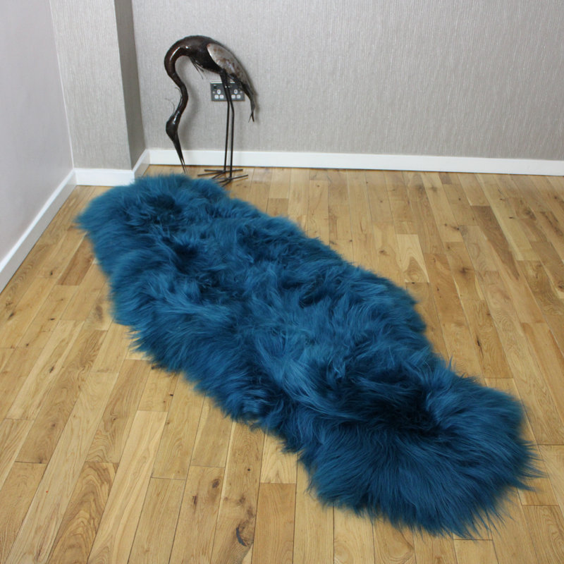 Icelandic Sheepskin Rug Double Teal Blue