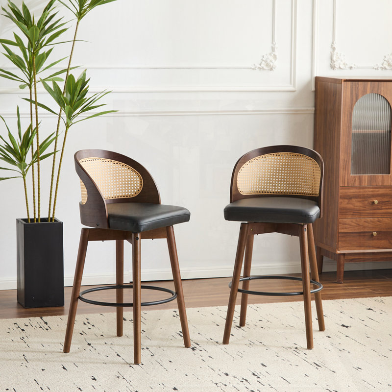 Ensemble de 2 tabourets de bar d'intérieur en bois, Noir