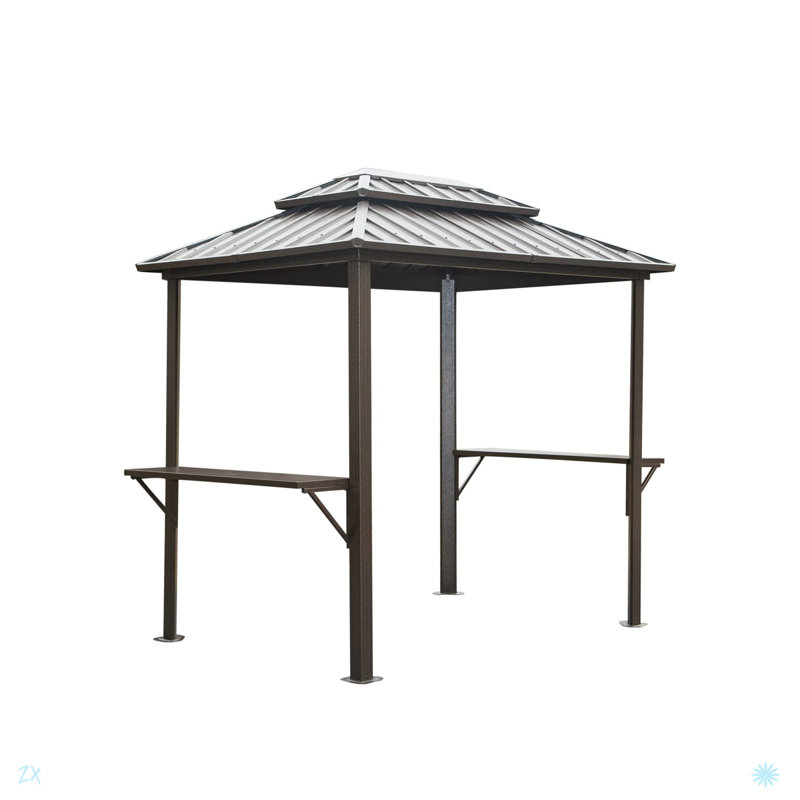 Grill Gazebo, Aluminum BBQ Gazebo Outdoor Metal Frame With Shelves Serving Tables, Permanent Double Roof Hard Top Gazebos For Patio Lawn Deck Backyard And Garden