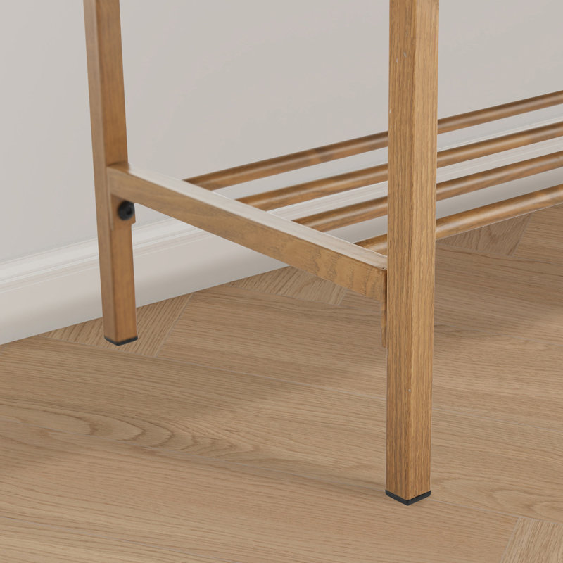 Upholstered Entryway Bench, Storage Shoe Bench With Shelf And Metal Legs, Beige
