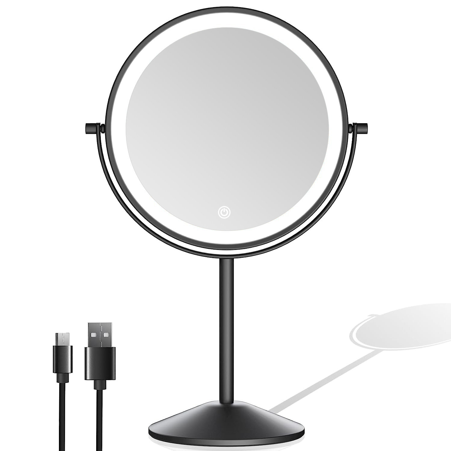 3 In 1 Led Dimmable Makeup Mirror With Fan Usb Charging Selfie Ring Light  Desktop Rotatable Led Cosmetic Mirror Gift For Girl