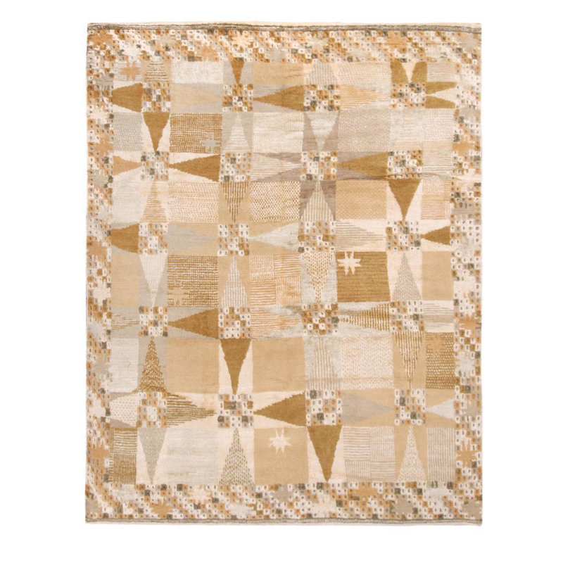 Rug & Kilim’S Scandinavian-Inspired Geometric Beige Cream Wool Pile Rug, Rectangle 10' x 14'
