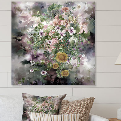 «Grunge Pink Grey Summer Flowers II», reproduction d'art sur toile