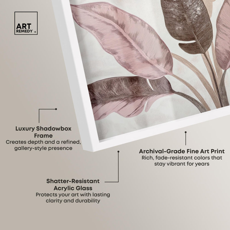 «Dusty Rose», art floral par Shadybox par Art Remedy, H 25 po x l 37 po, Blanc