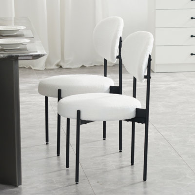 Boucle Lamb Wool Modern Dining Chair Stackable Kitchen Chairs Upholstered Dining Chairs