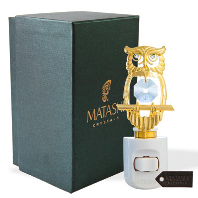 24K Gold Plated Crystal Studded Owl LED Night Light