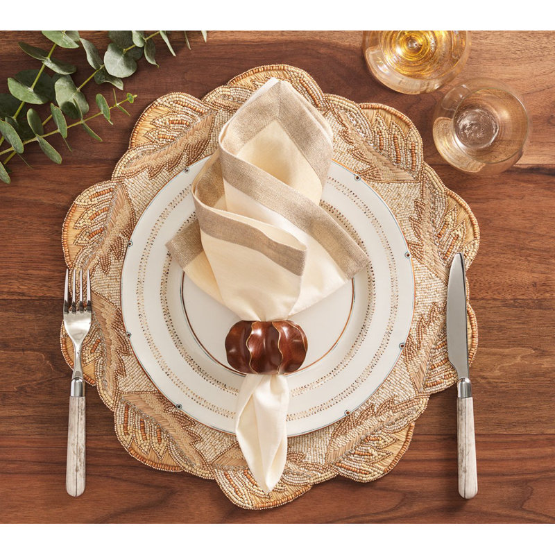 Winding Vines Placemat, Ivory/Natural/Gold