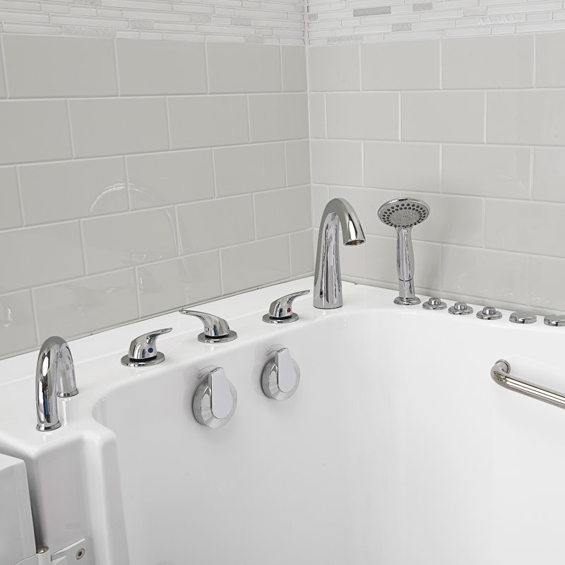 Ella Wheelchair Transfer 36"x55" Acrylic Hydro Massage w/ Independent Foot Massage Walk-In Bathtub, 2" Dual Drain