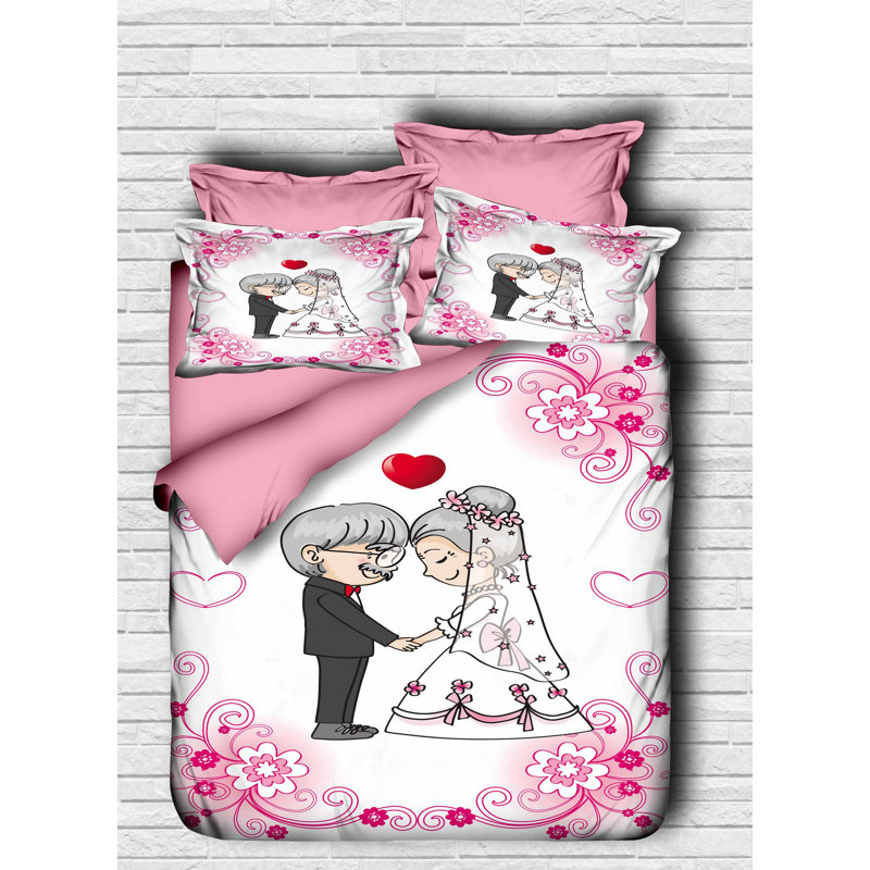 Quenten Pink/White/Black Microfibre 140 TC Duvet Cover Set