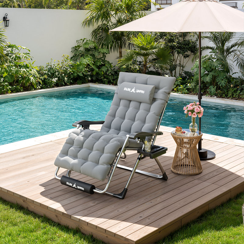 Oversized XXL Zero Gravity Chair With Detachable Cushion & Headrest Cup Holder, 33-Inch Wide Reclining Lounge Chair For Indoor And Outdoor Use