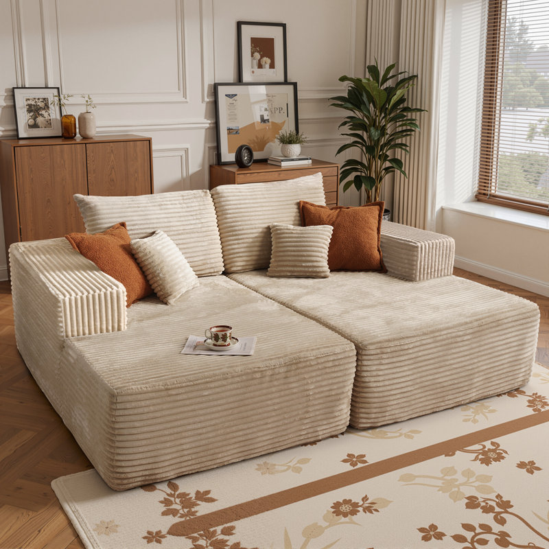  Aucun assemblage de canapé modulaire rembourré 2 pièces rembourré à compression     , Velours côtelé beige