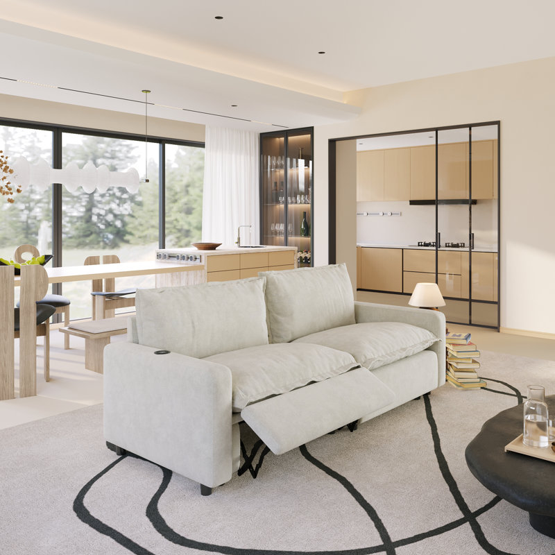 Canapé modulaire inclinable électrique 2 pièces en lin avec gravité zéro, Beige