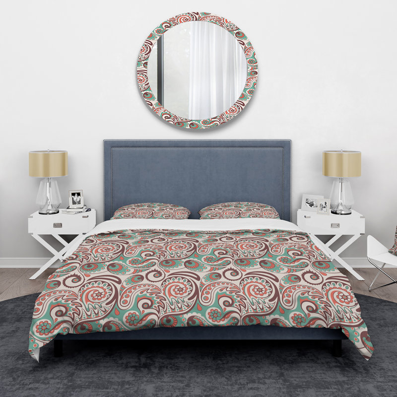 Ensemble de housse de couette en microfibre rouge / brun / vert Puteri, Housse de couette très grand + 2 très grandes ta