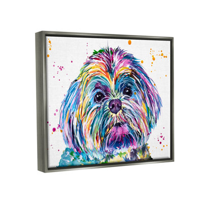 «Bold Rainbow Shih Tzu Dog Portrait Floater», art mural par Jen Seeley