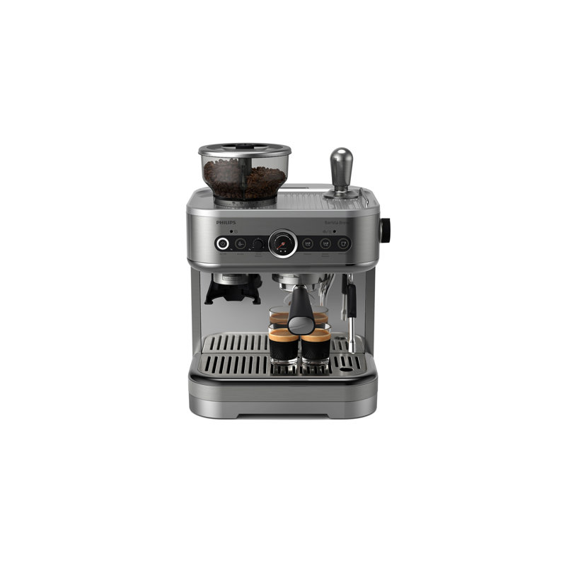 Stainless Steel Semi-Automatic Espresso Machine with Grinder and Steam Wand